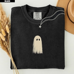 Little Ghost Shirt, Chalk Sketch Pocket Ghost Tee, Hand Drawn Minimalist Halloween Shirt, Subtle Cute Comfort Colors Tee
