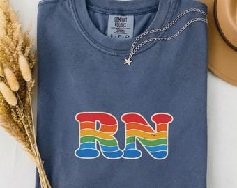 Vintage Nurse Shirt, Retro RN Tee, Groovy 70s Registered Nurse Week Gift, Rainbow Stripe Nurse Appreciation Comfort Colors Tee