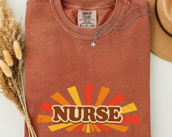 Vintage Nurse Shirt, Retro Sunburst Nurse Tee, 70s Groovy Nurse Week Gift, Motel Sign Nurse Appreciation Comfort Colors RN Shirt