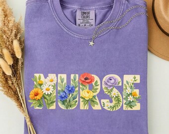 Botanical Nurse Tee, Wildflower Floral Nurse Shirt, Comfort Colors Nurse Week Gift, Cottagecore RN Appreciation, Registered Nurse Tee