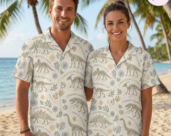 Dinosaur Hawaiian Shirt, Vintage Dino Skeleton Aloha Shirt, Jurassic Fossil Beach Shirt, Gift for Dinosaur Lovers