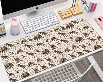 Dinosaur Skeleton Mouse Pad, Vintage Dino Fossil Desk Mat, Triceratops T Rex Pterodactyl Office Decor, Jurassic Gift