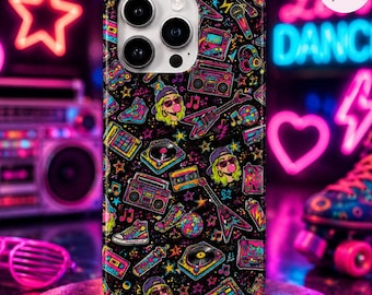 Vintage 90s Phone Case, Retro Boombox Cassette iPhone Case, Neon Music Aesthetic Cover, Y2K Samsung Phone Gift