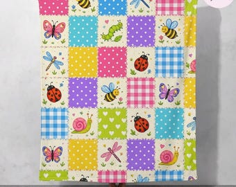 Cute Bug Blanket, Colorful Insect Patchwork Wearable Blanket, Cozy Bee Butterfly Ladybug Snail Fleece Throw Blanket, Nature Lover Gift