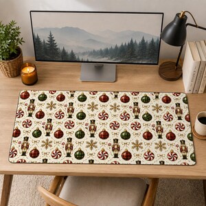 Nutcracker Christmas Mouse Pad, Plaid Holiday Desk Mat, Candy Cane Ornament Mousepad, Classic Toy Soldier Desk Decor, Festive Xmas Gift