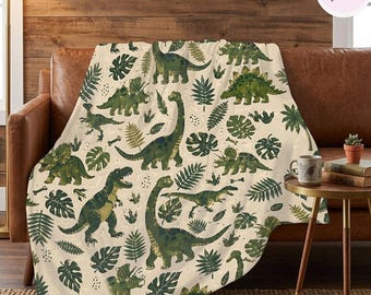 Cute Dinosaur Blanket, Green Dino Throw Blanket, Kids Jurassic Fleece Blanket, Nursery Decor, Toddler Gift