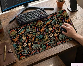 Dinosaur Club Desk Mat | Aesthetic Prehistoric Mouse Pad | Cute Dino Gaming Desk Decor