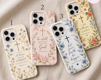 Funda para teléfono con estampado floral cristiano, funda para iPhone con versículo bíblico, funda para teléfono con flores de fe, regalo con escritura bíblica para mujeres.