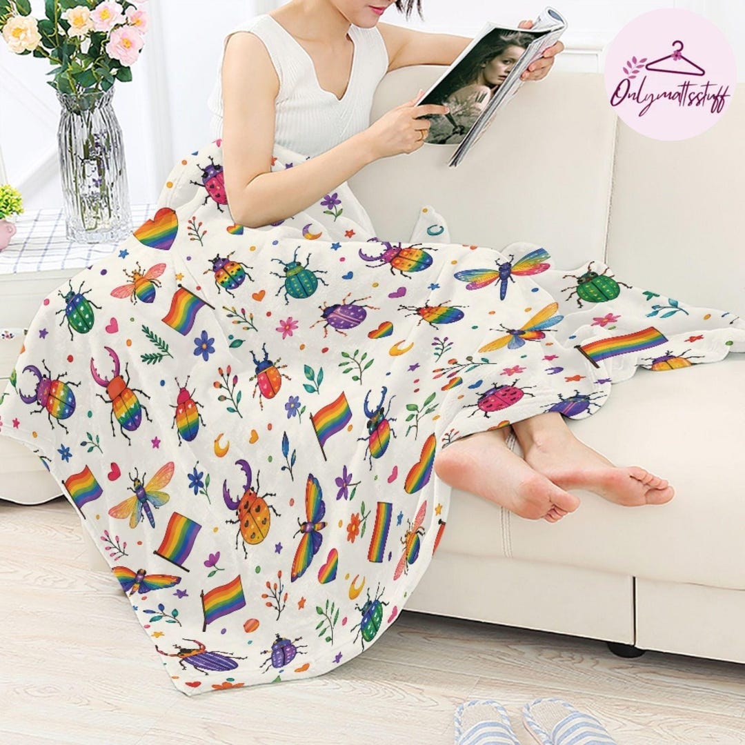 Pride Insects Rainbow Beetle Pride Blanket, Cottagecore LGBTQ+ Support Throw, Soft ...