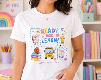 Ready to Learn Shirt, Cute Kids Back to School T-Shirt, Toddler Preschool First Day of School Tee, School Bus Pencil Kawaii Graphic Top