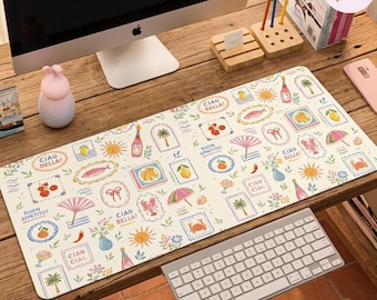 Tapis de bureau italien citron d'été, tapis de souris étendu Ciao Bella méditerranéen, jolie décoration de bureau preppy, accessoire vintage pour espace de travail côtier