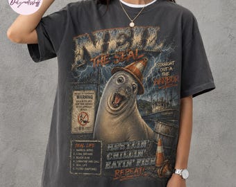 Neil the Seal graphic Comfort Colors® Shirt, Elephant Seal Illustration Tee, Tasmanian celebrity