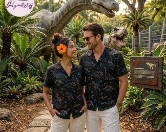 Tenues assorties dinosaures néon, chemises rétro dinosaure de l'espace père fils, papa et moi motif animal boutonné, cadeau d'été pour papa garçon