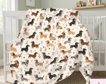 Dachshund Throw Blanket, Cute Wiener Dog Fleece Blanket, Cozy Doxie Bed Throw, Sausage Dog Lover Gift