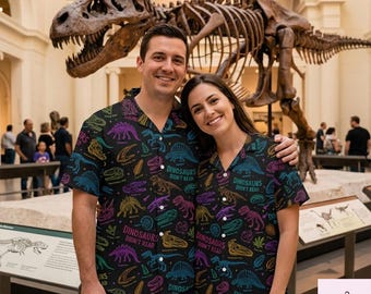 Chemise hawaïenne drôle de dinosaure au néon, les dinosaures n'ont pas lu le bouton graphique, chemise Aloha de plage lueur rétro Dino pour homme