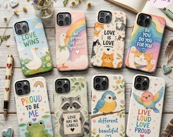 Jolie coque de portable fierté, pastel animal arc-en-ciel pour iPhone, coque grenouille chat canard Love Wins, cadeau LGBT Love Is Love, coque fierté Kawaii