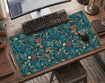 à motif tortue de mer aquarelle | tapis de souris océan | Décoration de bureau de jeu Marine Life