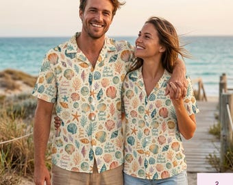 Beach Vibes Hawaiian Shirt, Seashell Coral Coastal Aloha Shirt, Life Is Better at the Beach Button Up