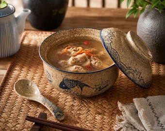Bol de ramen de cerámica japonesa con tapa, 750 ml.