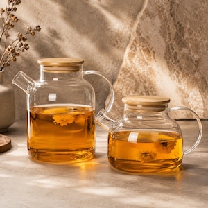 Grande théière en verre borosilicaté - Bouilloire de 1 l/1,8 l résistante à la chaleur, théière de style japonais, cafetière en verre pour thé chaud et glacé