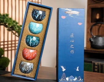 Hand Painted Ceramic Kung Fu Tea Cups, Retro Porcelain Tea Set, Japanese Style Tableware