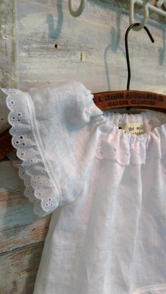 white linen flower girl dress