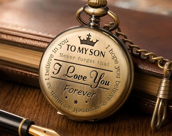 Orologio da tasca, regalo per il figlio, con incisione "Ti amerò per sempre", in bronzo, ricordo prezioso da papà a figlio.