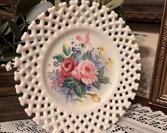 Vintage Lefton China Reticulated Lattice, Plate Hand Painted Floral Design, NE 6350, Mid Century Decor