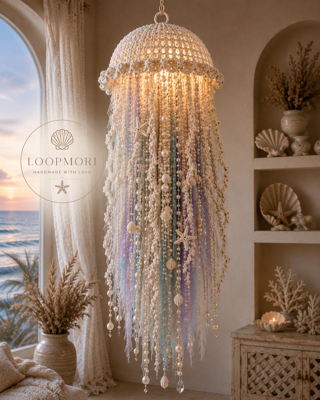 ペンダントランプ　くらげ型　フリンジ　メタル　シルバー Hanging jellyfish lamp - Etsy 日本