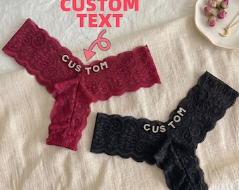 Tanga de encaje floral personalizada, braguita con nombre personalizado, regalo para ella.