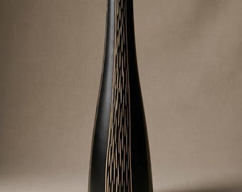 Tall Mango Wood Vase | Modern Black Stripe Handcrafted Home Decor 14 Inch