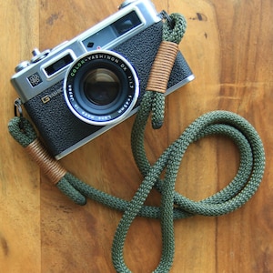 Courroie personnalisée tressée vert olive pour appareil photo - Élingue en corde pour reflex numérique 10 mm