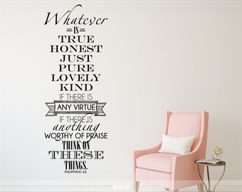 Philippians 4:8 Bible Verse Wall Decal – Whatever Is True Vinyl Art