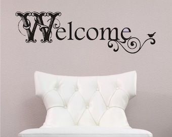 Welcome Wall Decal Vintage Sign - Vinyl Text Wall Words Stickers Art Custom Home Decor