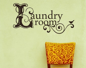 Laundry Room Wall Decal Vintage Style - Vinyl Text Wall Words Sticker Custom Home Decor