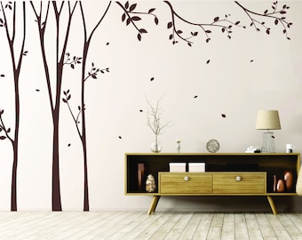 Trees With Falling Leaves Wall Decal - Vinyl Wall Art Custom Home Decor ...