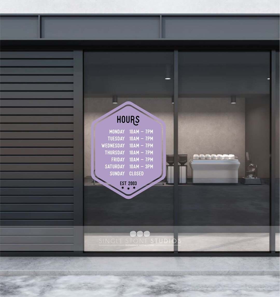 Custom Store Hours Vinyl Decal - Hexagon Business Sign - Etsy