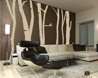 Birch Trees Wall Decal Mural Extra Tall - Set of 6 Custom Home Decor