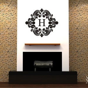 Monogram Wall Decal Baroque Vinyl Text Wall Stickers Wall Decals Custom Home Decor image 1