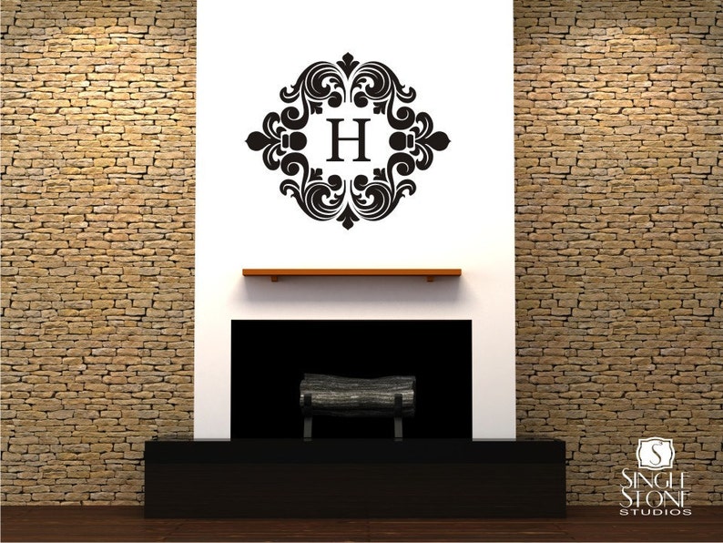 Monogram Wall Decal Baroque Vinyl Text Wall Stickers Wall Decals Custom Home Decor image 1