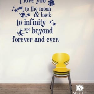 Nursery Wall Decals Text Moon and Back Kids Wall Quotes Custom Home Decor