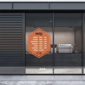 Custom Store Hours Hexagon Decal - Custom Storefront Hours - Business Hours