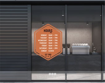 Custom Store Hours Hexagon Vinyl Decal - Business Hours