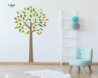 Colorful Nursery Tree With Birds Wall Decal - wall mural theme Custom Home Decor