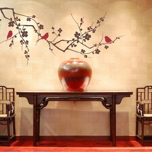 Cherry Blossom Tree Wall Decal with Birds - Vinyl Wall Art Custom Home Decor