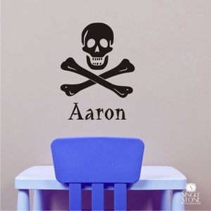 Nursery Pirate Wall Decals Skull and Crossbones - Personalized Name Vinyl Wall Stickers Art Custom Home Decor