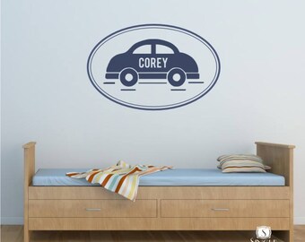 Nursery Car with Custom Name Wall Decal - Vinyl Sticker Art