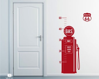 Vintage Gas Pump Growth Chart: Vinyl Wall Decal, Route 66 Decor