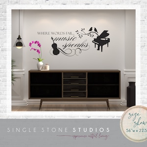 Music Speaks Wall Decal: Piano & Bass Vinyl Lettering