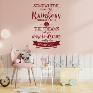 Over The Rainbow Wall Decal Quote - Nursery - Vinyl Wall Text Sticker Art Custom Home Decor